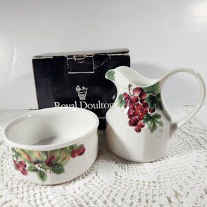 Royal Doulton Creamer & Open Sugar Bowl Everyday Vintage Grape England 1994